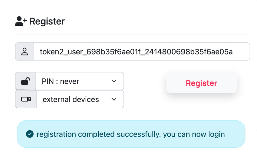 Token2 register - with confirmation
